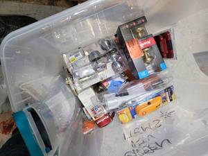 box of hardware items