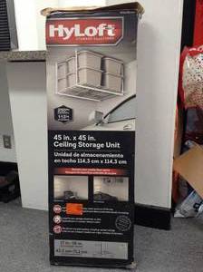 lot 7 image: 45 in. W x 45 in. D Garage Ceiling Mount Storage Unit in White by HyLoft-open box not used