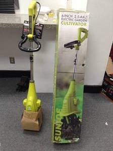 lot 20 image: Sun Joe TJ599E-RM Electric Garden Cultivator 6.3-Inch 2.5 Amp Green- open box not used