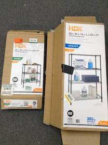 lot 22 image: Black 3-Tier Shelving Unit (24 in. W x 30 in. H x 14 in. D) & Black 3-Tier Shelving Unit (24 in. W x 30 in. H x 14 in. D) by HDX - open box not used