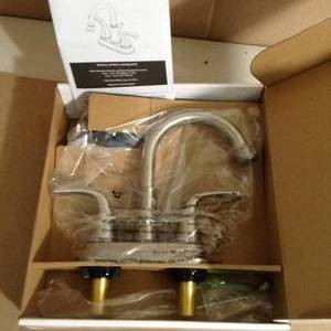 lot 50 image: Bettine 4 in. Centerset 2-Handle High-Arc Bathroom Faucet in Brushed Nickel by Glacier Bay- open box not used