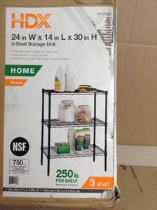 lot 61 image: Black 3-Tier Metal Wire Shelving Unit (24 in. W x 30 in. H x 14 in. D) by HDX- open box not used