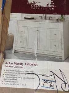 lot 80 image: Brinkhill 48 in. W x 34 in. H x 22 in. D Bath Vanity Cabinet Only in Cream by Home Decorators Collection-open box not used