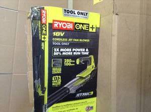 lot 82 image: ONE 100 MPH 280 CFM 18-Volt Lithium-Ion Cordless Battery Jet Fan Leaf Blower (Tool Only) by RYOBI-open box not used