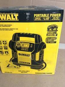 lot 94 image: 1400 Peak Amp Jump Starter with Digital Compressor by Dewalt- open box not used