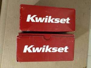 lot 101 image: Halifax Square Satin Nickel Passage HallCloset Door Lever by Kwikset- set of 2