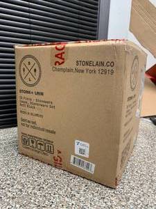 lot 4 image: 16-Piece Modern Black Matte Stoneware Dinnerware Set (Set for 4) by STONE LAIN- not used