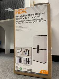 lot 5 image: 35 in. W 4 Shelf Plastic Multi-Purpose Cabinet in Gray by HDX- open box not used