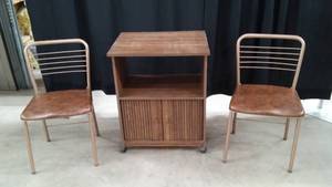 lot 16 image: MICROWAVE CART  2 METAL RETRO CHAIRS