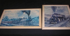lot 32 image: ANTIQUE TRAIN FRAMED PICTURES