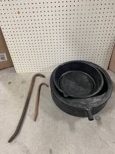 lot 27 image: Pair of Oil Pans & Crow Bars