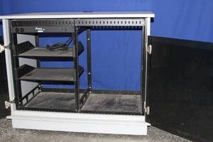 lot 10 image: Heavy Duty Dual-Rack Rolling Audio Video Cabinet w AC Power Unit Casters & Plexiglass Doors