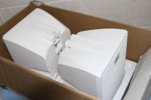 lot 36 image: Pair of Crestron 2-Way Surface Mount Indoor  Outdoor Weather Resistant 6.5 Pro Audio Speakers