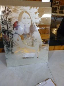 Native American Woman with Child Etched Mirror