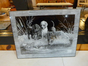 Labrador Puppies Reversed Etching