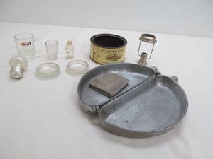 Tobacco tin, mug, measuring glass, super maid cookware