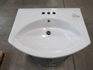 lot 106 image: Runfine 24 in. W x 18 in. D x 34 in. Wood Gray Vanity with White Vitreous China Vanity Top and Basin RFVA0069G