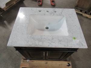 lot 110 image: Home Decorators Collection Blaine 30 in. Vanity in Black with Marble Vanity Top in Carrara White BFBLAINE30