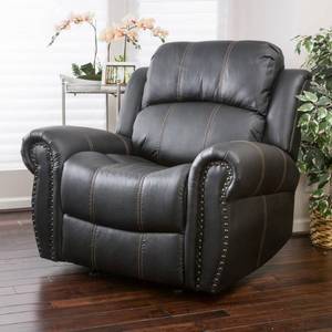 lot 227 image: Noble House Gavin Black PU Leather Gliding Recliner, 7544, - Missing LH Wing, Scuffs and Sticker Residue.