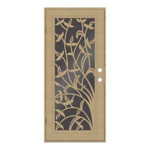 lot 625 image: Unique Home Designs 36 in. x 80 in. Yale Desert Sand Left-Hand Surface Mount Security Door with Black Perforated Metal Screen, 1S3040EL2DSP5A - Missing Mounting Hardware, Slight Scratch and dent.