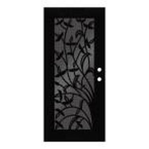lot 626 image: Unique Home Designs 36 in. x 80 in. Yale Brown Left-Hand Surface Mount Security Door with Black Perforated Metal Screen, 1S3040EL2BRP5A - Missing Mounting Hardware, Bent Brace, Slight Scratch and Dent...