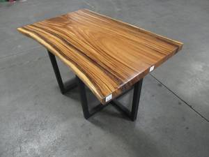 lot 3 image: Solid Wood Live Edge Walnut Dining Table (60362362) With Metal T Bases (MTBD). Approximate Dimensions 60 x 36 x 2 14 - LOW RESERVE OF $350.00