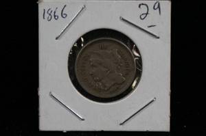 lot 83 image: 1866 US 3 Cent Piece
