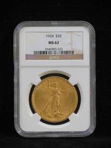 lot 73 image: 1924 St Gaudens $20 Gold Coin NGC MS62