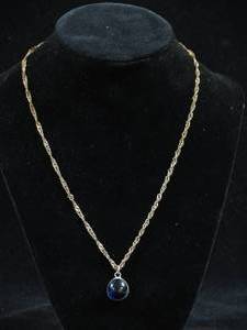 lot 147 image: Sterling Silver Chain with Blue Stone Pendant