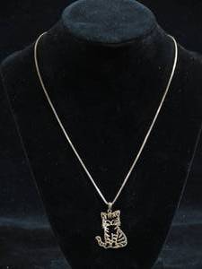 lot 171 image: Sterling Silver Cat Pendant with Chain