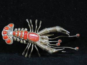lot 185 image: Sterling Silver Lobster Pin with Stone Accents