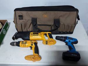 lot 40 image: Dewalt Drill & Sawzall (No Battery Or Charger), Altocraft Drill (No Charger) With Tool Bag