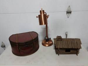 lot 42 image: Decorative Trunk, Deck Lamp, Hinger Twig Box
