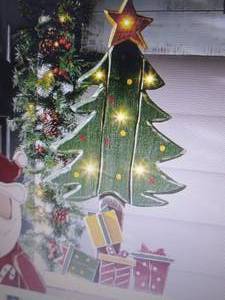 lot 26 image: Chunky Wood Cutouts Lit Tree with P...