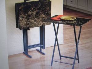 lot 79 image: 5-Piece Faux-Marble Tray Table Set ...