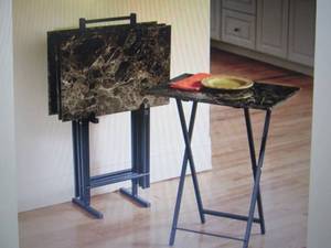 lot 157 image: 5-Piece Faux-Marble Tray Table Set ...