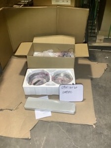 lot 28 image: Home decorators collection Cherwell 52 in. led brushed nickel celling fan with light. (OPEN BOX)