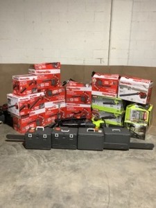 lot 55 image: ASSORTED RYOBI & HOMELITE OUTDOOR TOOLSBLOWERS AND CHAINSAWS SEE PICS