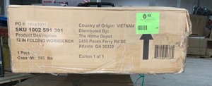 lot 59 image: HUSKY 6FT FOLDING ADJUSTABLE HEIGHT SOLID WOOD TOP WORKBENCH NOT USED