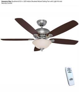 lot 61 image: 2 RIVER OF GOODS Gracie Grand 52 in. Silver with Clear Crystal LED Ceiling Fan With Light & 1 HAMPTON BAY Southwind 52 in. LED Indoor Brushed Nickel Ceiling Fan with Light Kit and Remote Control ALL THREE NEW SEE PICS