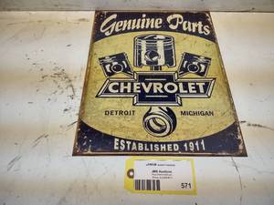 lot 571 image: Chevrolet Parts Tin Sign, 12.5x16...
