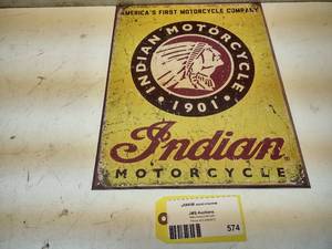 lot 574 image: Indian Motorcycles Tin Sign, 12.5x1...