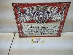 lot 581 image: Budweiser Beer Tin Sign, 16x12.5...