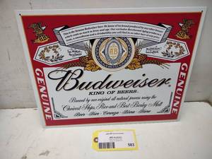 lot 583 image: Budweiser Beer Tin Sign, 16x12.5...