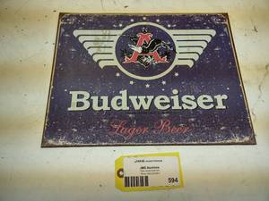 lot 594 image: Budweiser Beer Tin Sign, 16x12.5...