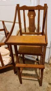 lot 125 image: Vintage Wooden Doll Crib and Highchair