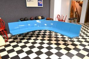 lot 33 image: Vintage Brunswick Seating Section w Back Cup Holders