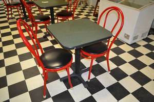 lot 56 image: Restaurant Table and (2) Metal Frame Chairs