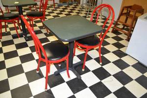 lot 55 image: Restaurant Table and (2) Metal Frame Chairs