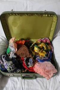lot 16 image: Vintage Suitcase With Vintage Scarves